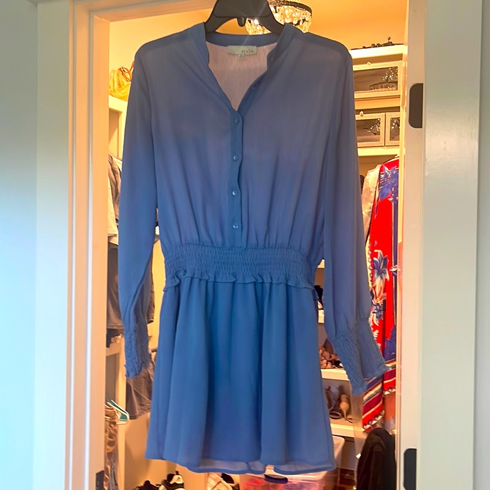 Pinch Blue Fit and Flare Mini Dress with Cuffed Sleeves